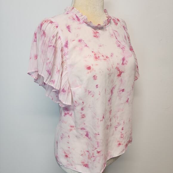 Nine West Pleated Ruffle Sleeve Blouse Size L Pink Chiffon Wearable Art Career - Picture 4 of 15